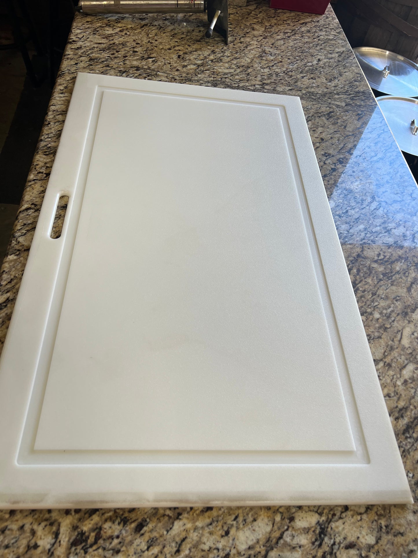 Polyethylene cutting boards with drip trough 24”x 60”x 1/2”