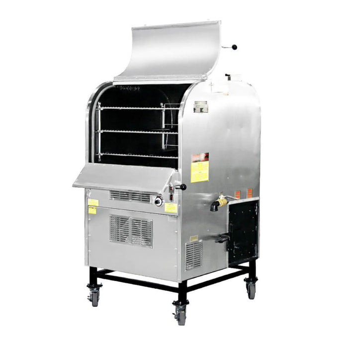 Ole Hickory Ace BP mid size competition smoker with thermostatically controlled cooking method, ideal for BBQ enthusiasts.
