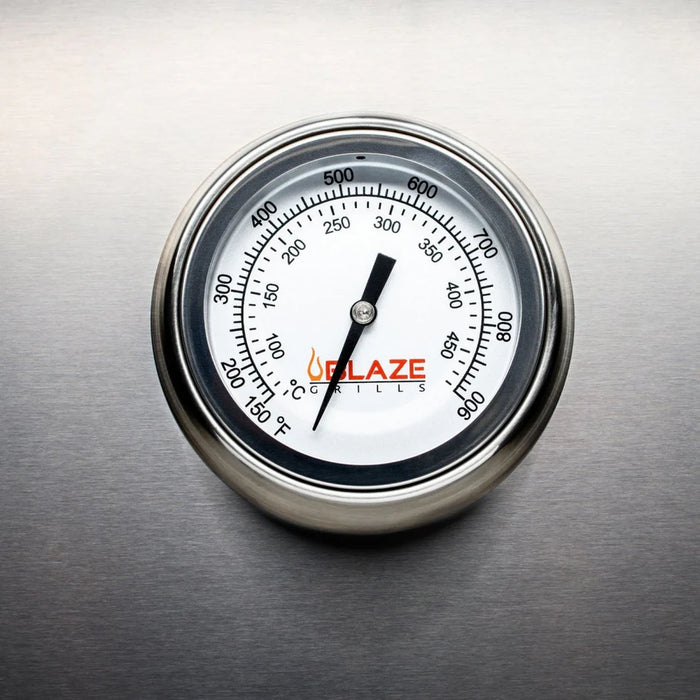 Blaze Prelude LBM 32-Inch 4-Burner Natural Gas Grill meat thermometer for BBQ cooking.