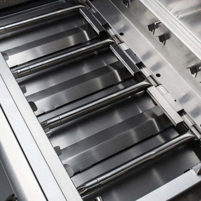 Close-up of Blaze Prelude LBM 32-Inch 4-Burner Natural Gas Grill searing rods and cooking surface.