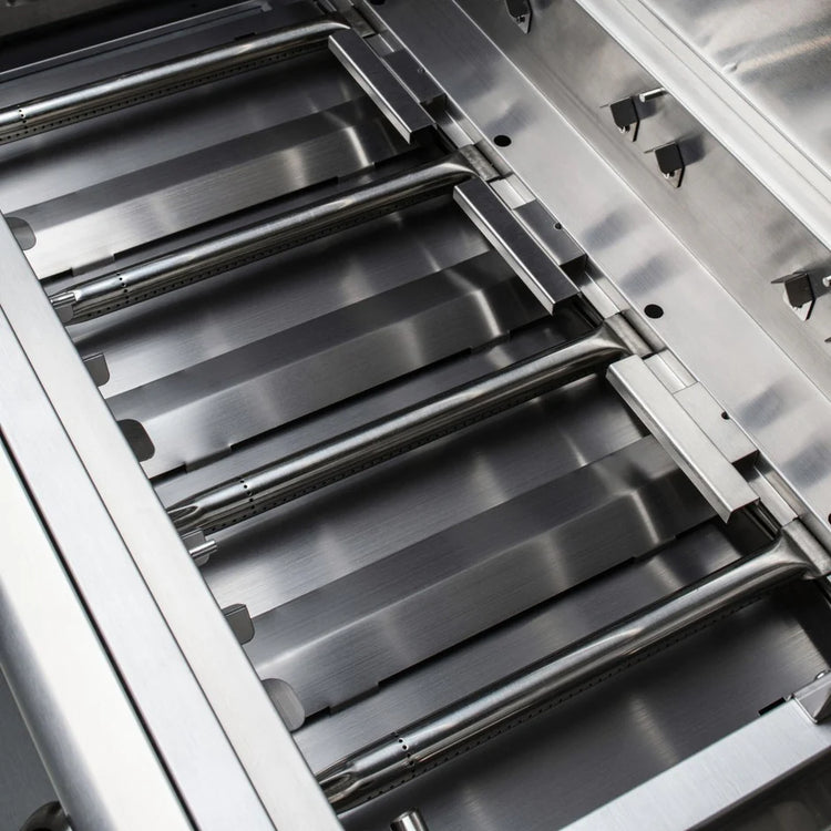 Close-up of Blaze Prelude LBM 32-Inch 4-Burner Natural Gas Grill searing rods and cooking surface.
