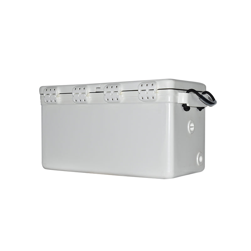 ICEY-TEK 95 QT Cooler With Permanent 50/50 Internal Divider (FREE SHIPPING) side view in white color.