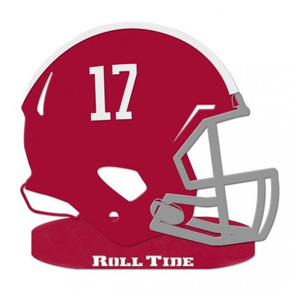 Gameday Ironworks Alabama Football Helmet Yard sign for outdoor decor featuring iconic colors and design.