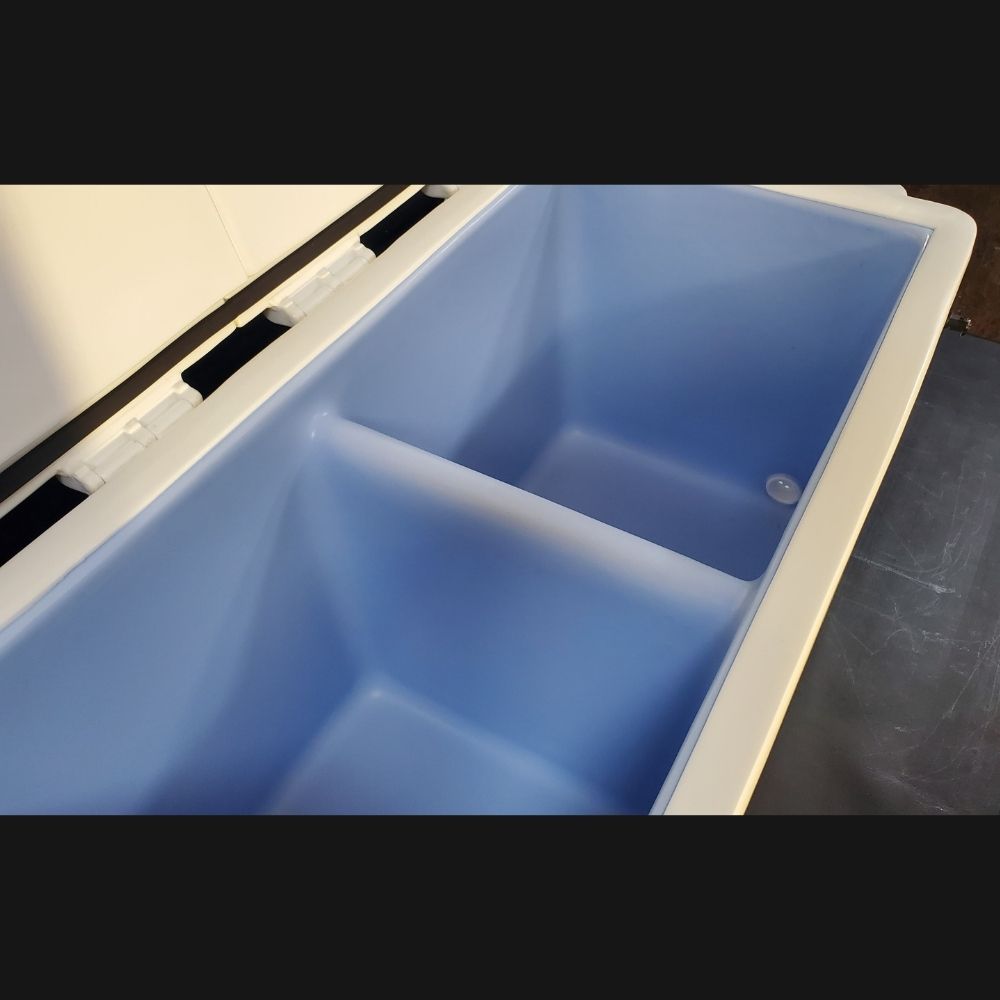 ICEY-TEK 95 QT Cooler With Permanent 50/50 Internal Divider (FREE SHIPPING) showing the spacious interior layout.
