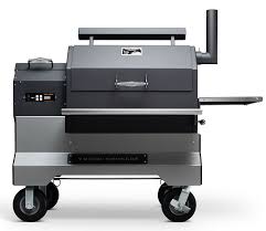 Yoder YS-640s Pellet Smoker with Comp Cart (Silver) showcasing a high-quality pellet cooker for outdoor grilling.