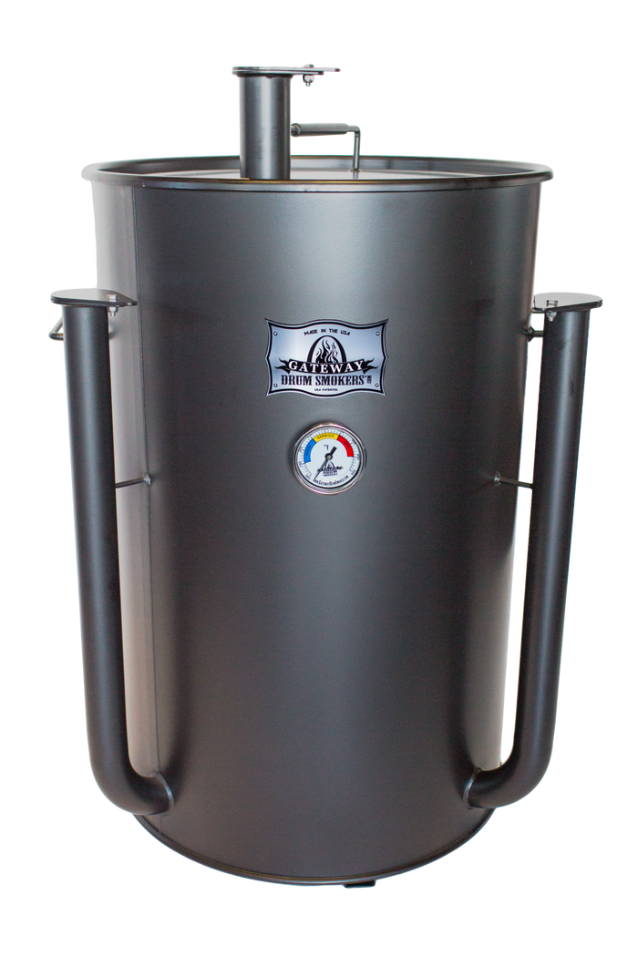 Gateway Drum Smoker 55G Matte Charcoal, designed for exceptional barbecue flavor, moisture, and tenderness.