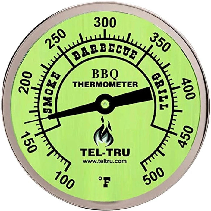 Tel-Tru BQ300 BBQ thermometer for grills smokers and cookers with glow dial and 100/500°F range.