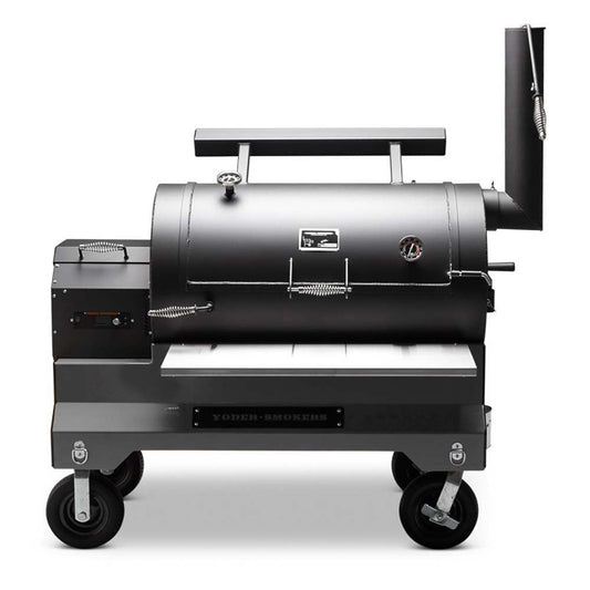 Yoder YS-1500s Comp Cart Black, perfect for outdoor grilling, equipped with innovative smoker technology for BBQ enthusiasts.
