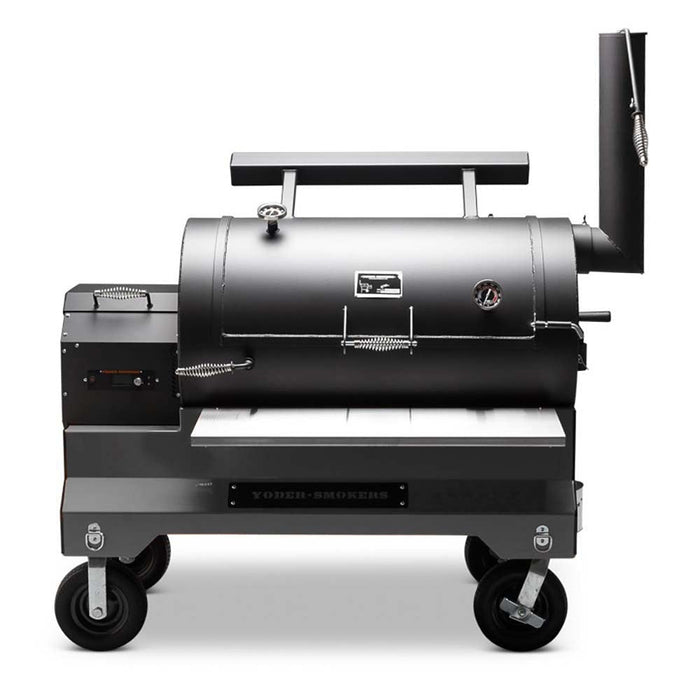 Yoder YS-1500s Comp Cart Black, perfect for outdoor grilling, equipped with innovative smoker technology for BBQ enthusiasts.