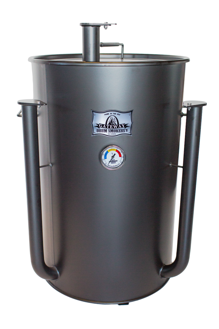 Gateway Drum Smoker 55G Matte Black, perfect for backyard grilling and barbecue enthusiasts seeking flavorful meats.