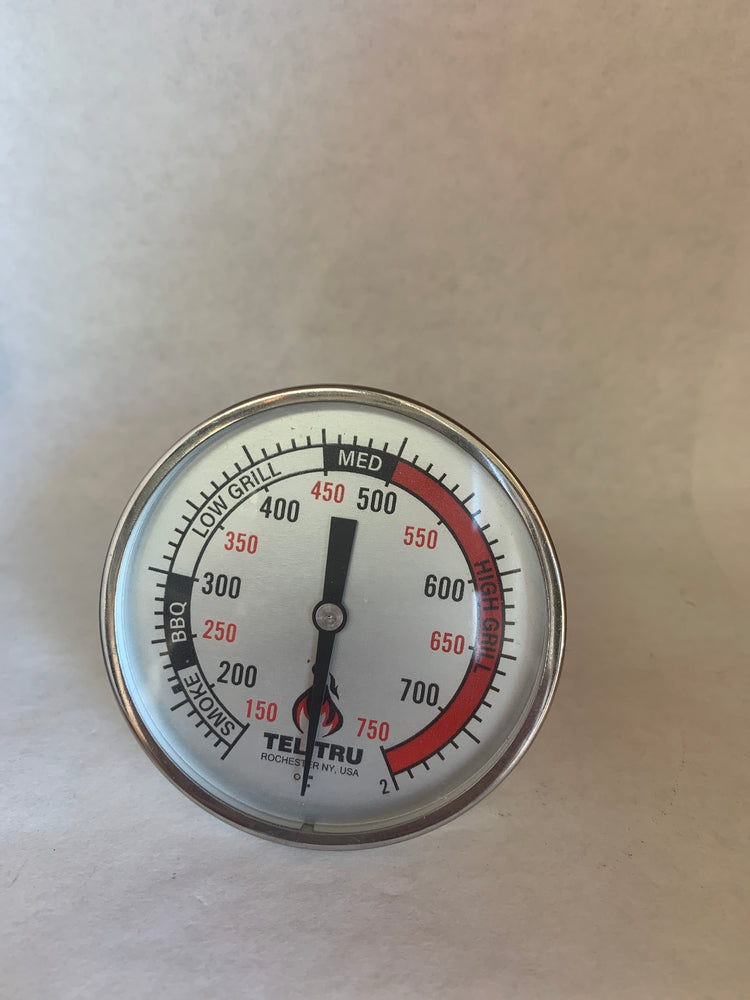 Tel-Tru thermometer BQ325R for grills, smokers, cookers; ideal for temperatures up to 750F in BBQ cooking.