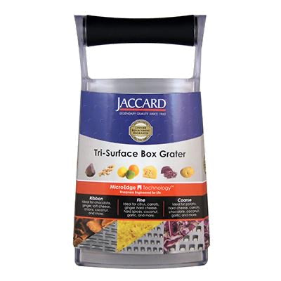 Jaccard Tri-Surface Box Grater features MicroEdge Technology for durable, sharp cutting edges in your grilling and cooking tools.