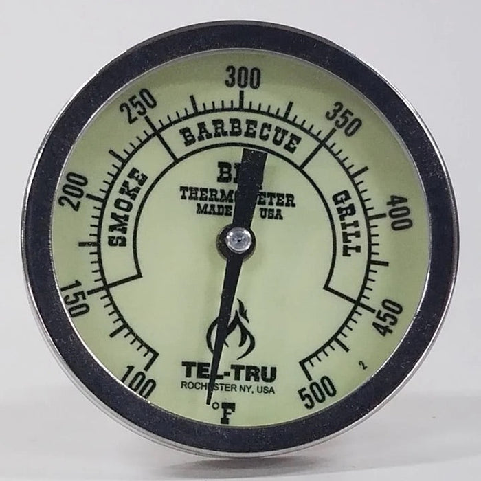 Tel-Tru BQ300 3" anodized aluminum grill thermometer, 100-500°F range, perfect for grills smokers and cookers.