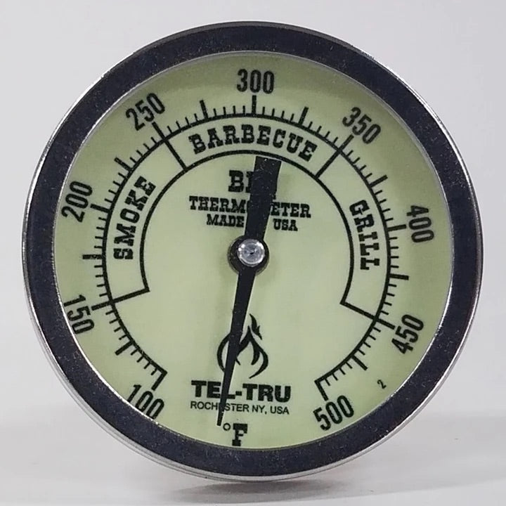 Tel-Tru BQ300 3" anodized aluminum grill thermometer, 100-500°F range, perfect for grills smokers and cookers.